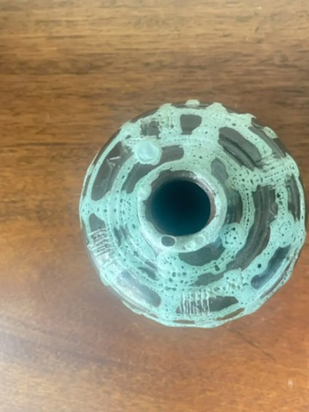 MCM European Vase VTG Dark Matte Base w/Textured Turquoise Drip Glaze